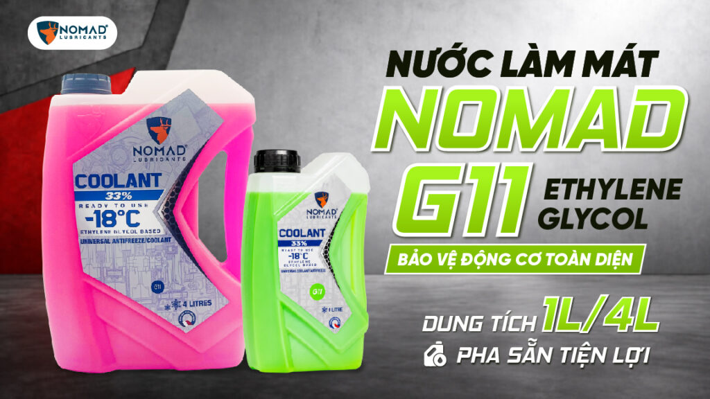Nước làm mát Nomad G11 pha sẵn chai 1L và can 4L màu xanh hồng dạ quang